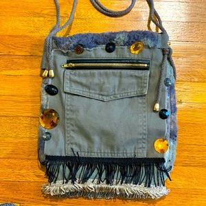 Original Camo Sherpa and army green denim small bag.